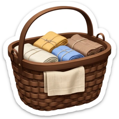 A wooden raffia chocolate Brown basket with fresh washed linen sticker
