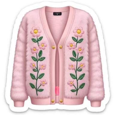 Light pink furry cardigan with flowers sticker