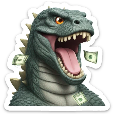godzilla with dollar signs on the eyes and tongue the money-mouth face sticker