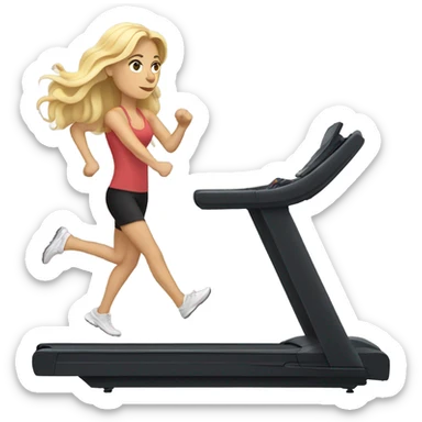 White woman, long hair, blonde hair, wavy hair, treadmill sticker
