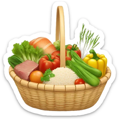 basket with vegetables, meat, rice, cereals sticker
