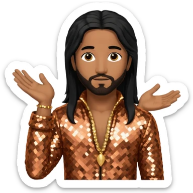 Omarion with long black hair, copper sequin outfit sticker