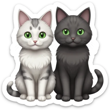 2 different coloured small cats including one dark grey and white cat and one completely solid dark grey cat with green eyes and only white paws sticker