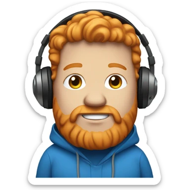 Fat ginger man in blue hoodie with headphones on sticker