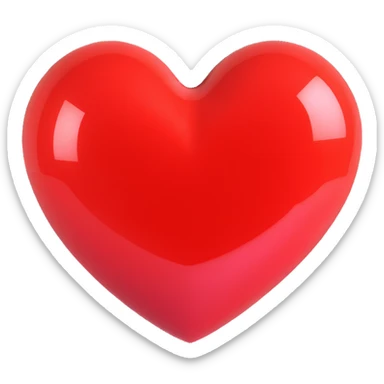 3D emoji style heart, glossy red, shiny and puffy sticker