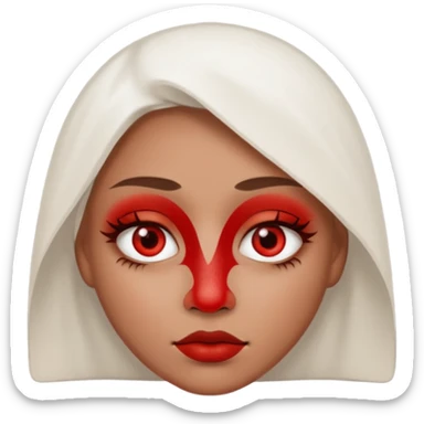 woman with white powder under her nose, wide red eyes, iOS emoji style, no background sticker