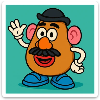 colorful cartoon style potato head toy with removable features, inspired by Toy Story sticker