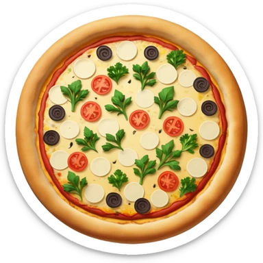 Whole cheese pizza with veggies on it  sticker