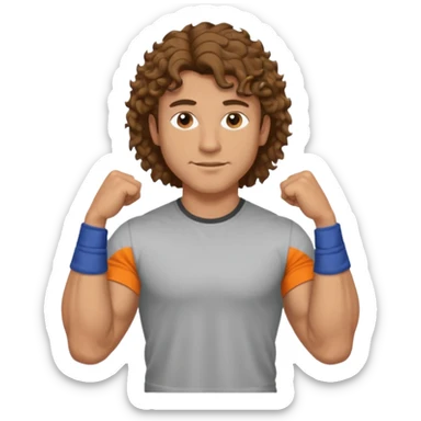 Hot male engineer with curly brown mullet hair and muscles sticker