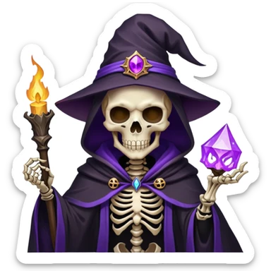 dark mage skeleton lich with black robes and purple magic sticker