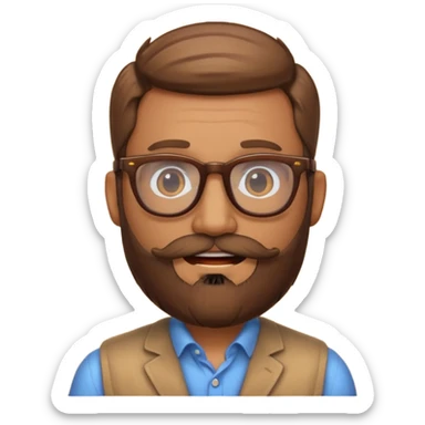 create a emoji man with beard, and glasses wooded color, sunkissed skin color sticker