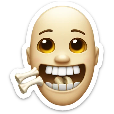 Emoji smiling with a bone in the mouth sticker