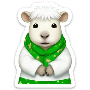 White capybara with green Christmas ￼ pyjamas sticker