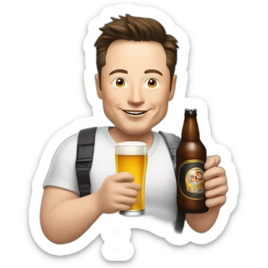 Elon musk holding a beer and a mic sticker