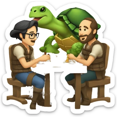 Tortuga con barba y coleta jugando al ajedrez  sticker