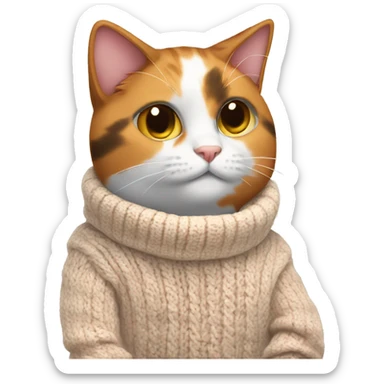 Calico cat wearing a cozy sweater sticker