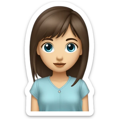 Fille brune cheveux mi long frange rideaux coloration d’une mèche bleu yeux marron adolescente sticker