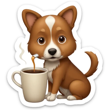 Dog with a cup of coffee sticker