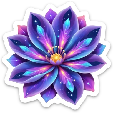 galaxy nebula flower with glowing petals, cosmic colors, starry details, dreamy and magical sticker