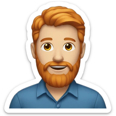 Man with short ginger hair and a long ginger beard wearing a blue collared shirt sticker