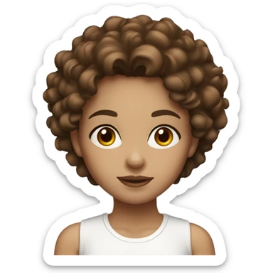 Girl with brown curly hair,brown eyes and full lips. Wear white top  sticker