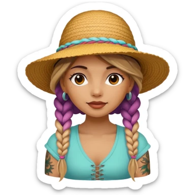 color braided girl with hat and tattooed sticker