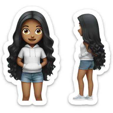light tan girl with long black hair wearing hoodie and shorts sticker