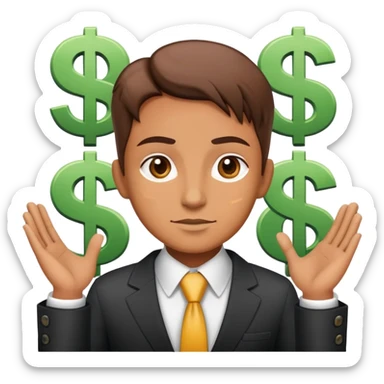 business person with dollar signs and sales chart going up sticker