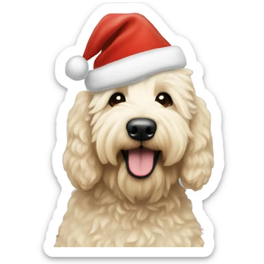 Cream Golden doodle wearing Santa hat sticker
