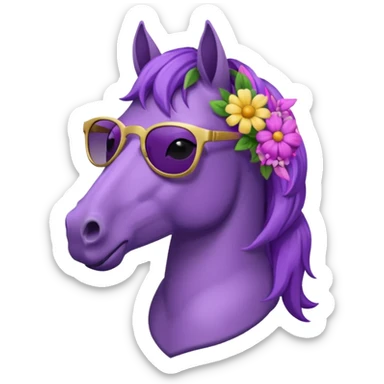 Purple horse wearing sunglasses and flowers on hair, bust up
 sticker