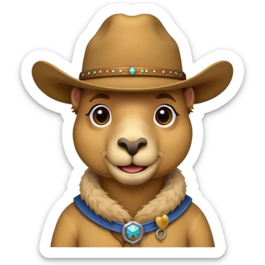 A camel with a cowboy hat sticker