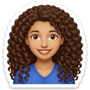 Woman light brown skin long dark curly hair sticker