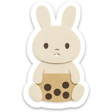 full-body milk tea bunny sitting still with blank stare sticker