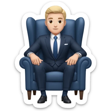 businessman sitting in an armchair, confident relaxed pose, formal suit and tie, professional corporate vibe, 3D cartoon style, mobile game icon style, clean background, no text, no watermark
 sticker