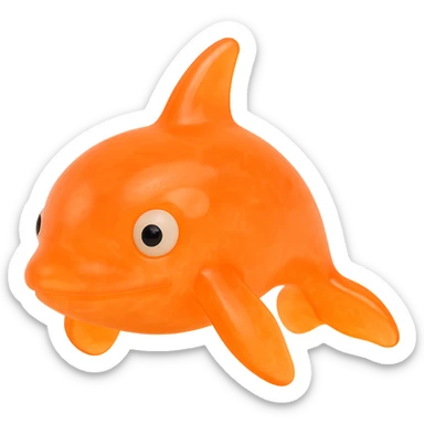 hyper-detailed retro 90's toy style bright orange semi-transparent soft plastic orca with derpy eyes soft reflections soft and squishy some cloudiness not shiny highly detailed appealing no tag no background sticker
