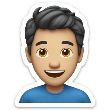 Asian man laughing, blue cloth, big smile, young hair style sticker