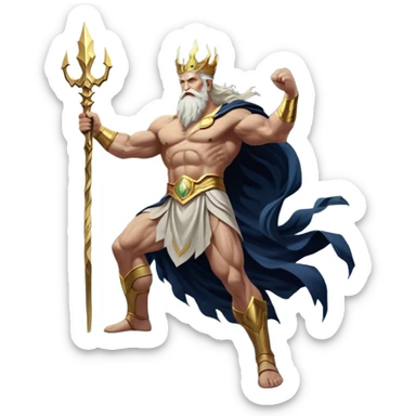 Cinematic-realistic Zeus, the mighty ruler of Olympus, standing atop a stormy mountain peak. His glowing eyes crackle with divine energy as he raises his muscular arm, summoning a bolt of lightning that splits the darkened sky. His flowing white beard and golden laurel crown shimmer under the raging tempest, while his billowing toga flutters against the roaring winds, embodying the unstoppable power of the gods. sticker