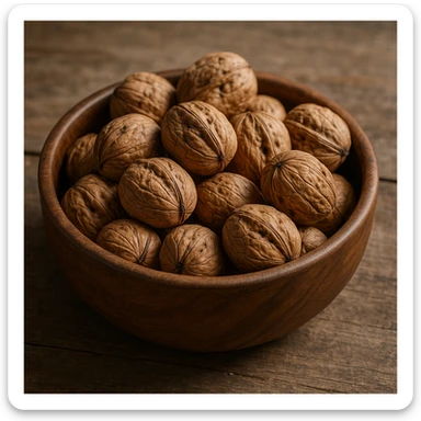 realistic italian walnuts in a wooden bowl sticker