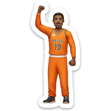 Latin American basketball player raising his fist in an orange uniform sticker