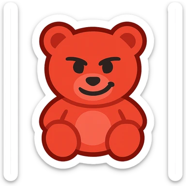 Create a red teddy bear with a smirking expression, simple and clear expression, on a transparent background. The style should be suitable for editing and versatile for emoji or illustration use. sticker