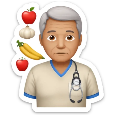una imagen de un abuelo de 63 años con una enfermedad cardiovascular pero puedes poner al rededor habitos saludables PERO QUE SUFRA DE ENFERMEDAD CARDIOVASCULAR Y QUE NO SE VEA TAN FELIZZ sticker