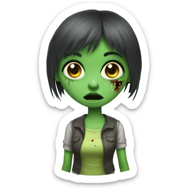 Brunette zombie girl in horror zombie green with bangs  sticker