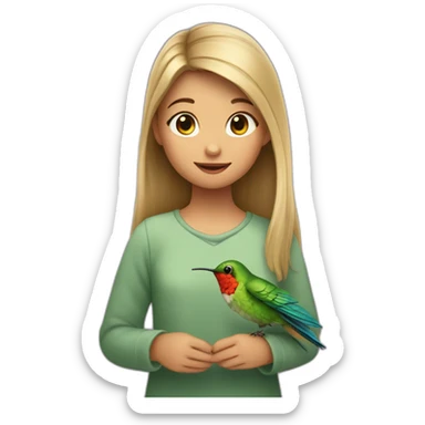 emoji de una niña abrazando un colibrí  sticker
