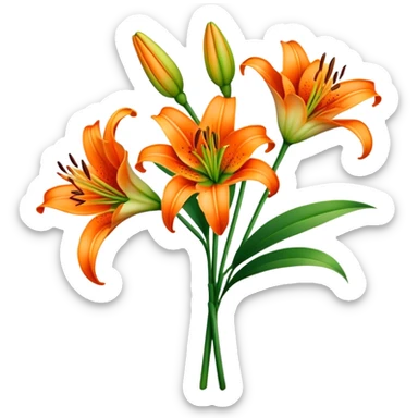 bouquet Vibrant Orange Lily, luxuriant, stem, leaf, bud sticker