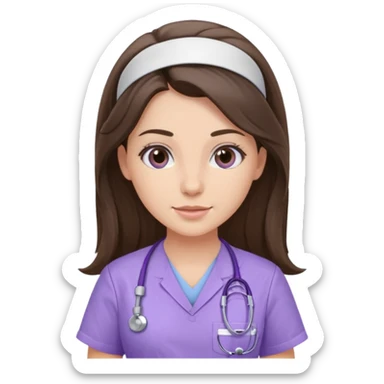 pretty brunette nurse with long hair in lilac scrubs sticker