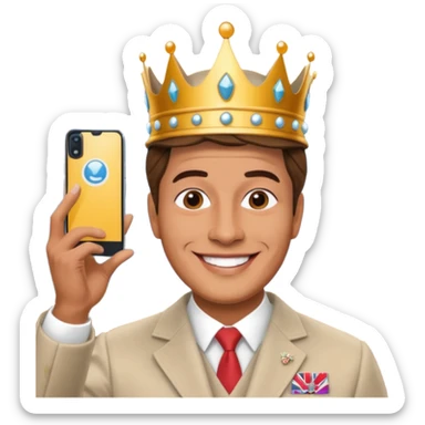 A person/a man who's taking a selfie in a room with the wax figures of the queen elizabeth the II sticker