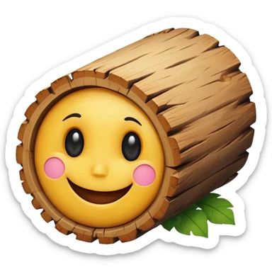a log emoji with a small, cute smiley face sticker
