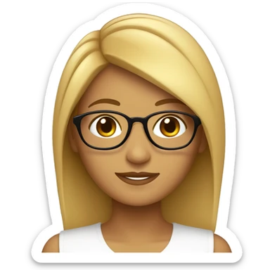 Chica con tez blanca, pelo listo color castaño claro gafas sticker