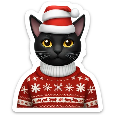 Black cat wearing Christmas sweater and a top hat ￼ sticker