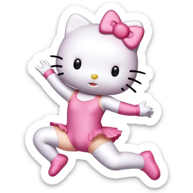 Hello Kitty in a leotard doing a straight jump sticker